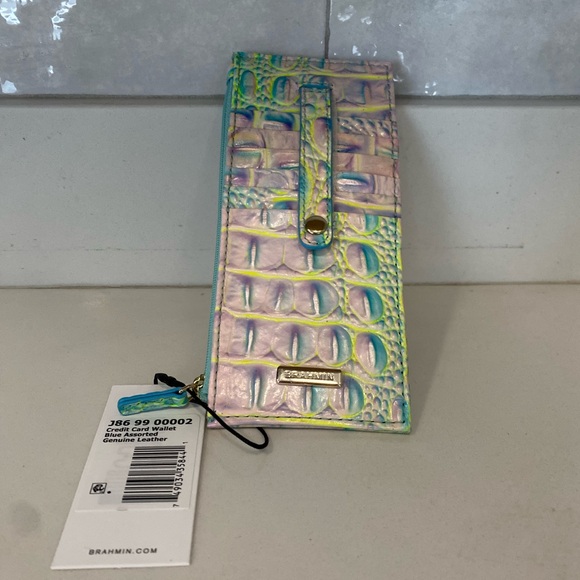 🆕 Brahmin Cotton Candy Ombré Credit Card Wallet Croc Embossed Leather - Picture 4 of 10